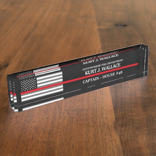 Mince Red Line Pompier Drapeau Bureau Nom Plaque (Taille)