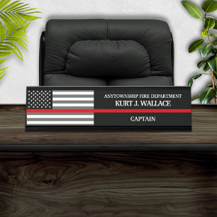Mince Red Line Pompier Drapeau Bureau Nom Plaque