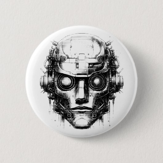 Mind Control Cyberpunk Robot Only Black Print Ronde Button 5,7 Cm (Voorkant)
