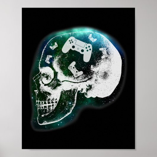 Mind Controller Skull Gaming Gamer Mens Boys Teens Poster (Voorkant)