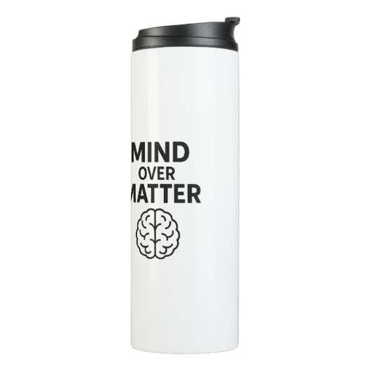 Mind Over Matter – T-shirt à Texte Noir et Design Thermosbeker (Gedraaid links)