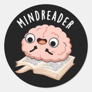 Mind Reader Funny Brain Pun Dark BG Ronde Sticker