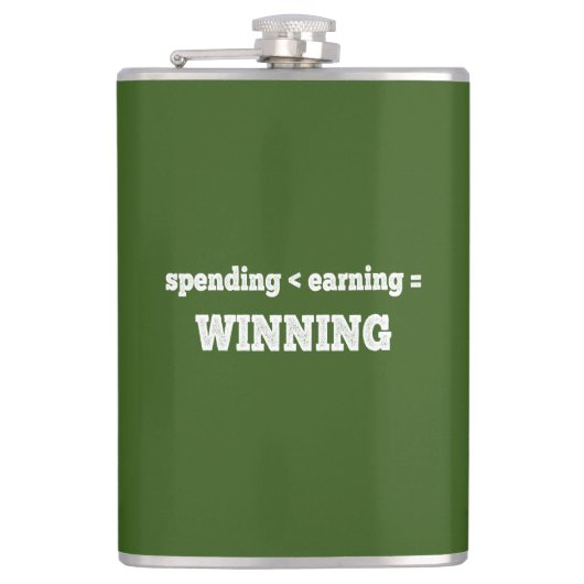 Minder dan verdienen wordt gewonnen heupfles (Voorkant)