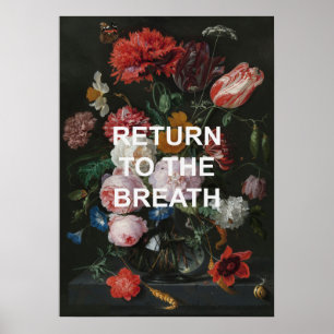 Mindful Beathing Yoga Quote + Bloemen Schilderen Poster