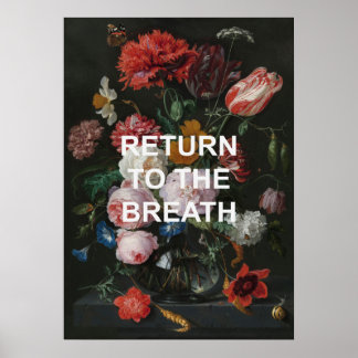Mindful Beathing Yoga Quote + Bloemen Schilderen Poster