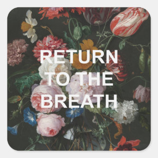 Mindful Beathing Yoga Quote + Bloemen Schilderen Vierkante Sticker