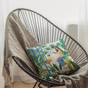 Mindful blauwe kas planten meisje lezend  kussen