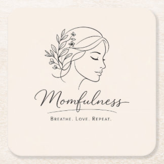 Mindful Mom Floral Line Art Vierkante Kartonnen Onderzetter
