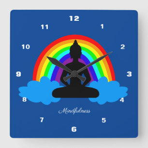 Mindheid & Regenboogboeddha-medaille/Yoga Vierkante Klok