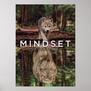 Mindset is alles, Wolf en Pup Water reflecteren Poster