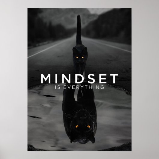 Mindset is alles - zwart kattenpanter water poster (Voorkant)
