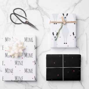 "Mine Mine" Gek Schattige Llama Liefde Inpakpapier Vel
