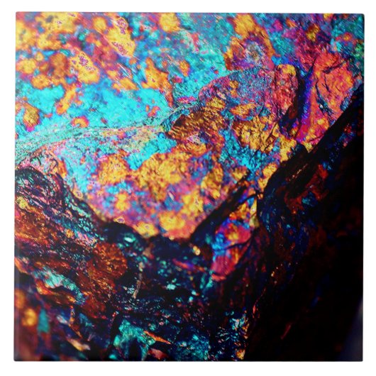 Mineraal chalcopyriet steen zwart blauw goud tegeltje (Voorkant)