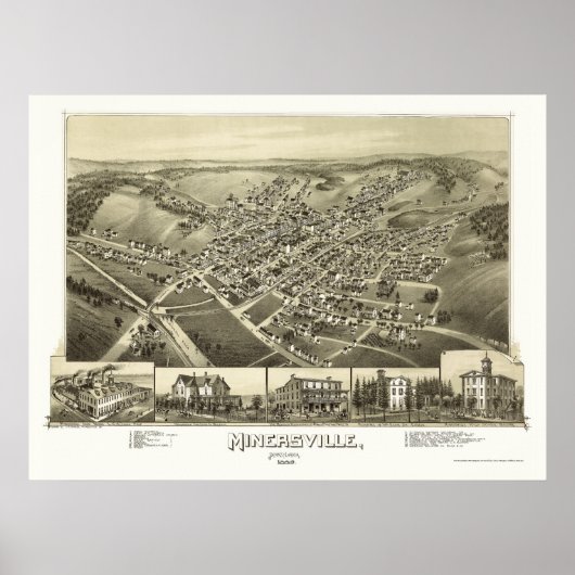 Minersville, PA Panoramic Map - 1889 Poster (Voorkant)