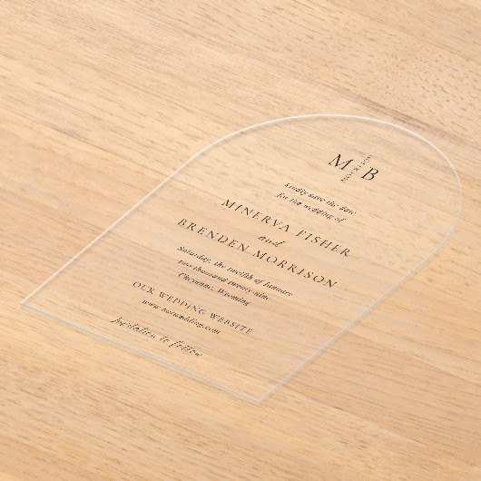 Minerva Modern Elegant Wedding Save the Date Acryl Uitnodigingen (Laagn)