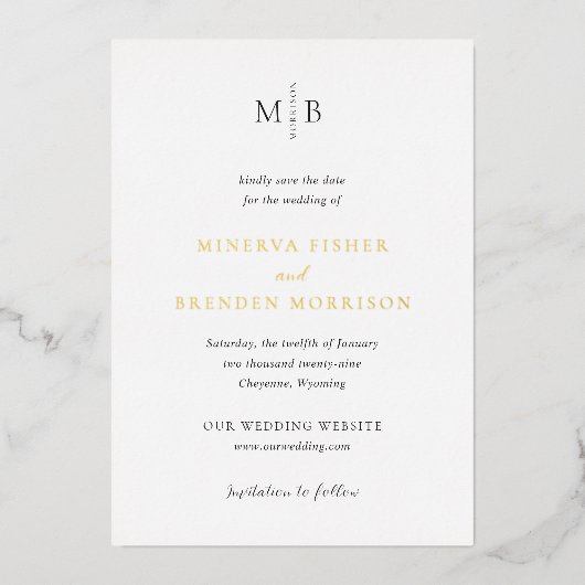 Minerva Modern Elegant Wedding Save the Date Folie Uitnodiging (Voorkant)