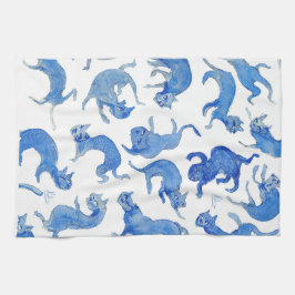 Ming Blue Drijvende Katten Keukenhanddoek - Miao-C