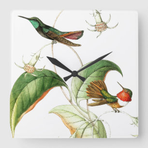 Mingbird Birds Floral Flowers Wall Clock Vierkante Klok