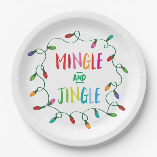 Mingle- en Jingle-kerstlampjes Papieren Bordje (Voorkant)