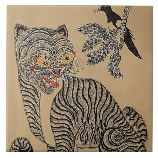  Minhwa Tiger Scroll Tegeltje (Voorkant)
