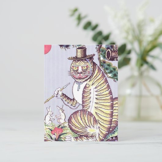 Minhwa Tijger met Konijnen en Pijp Briefkaart (Staand voorkant)