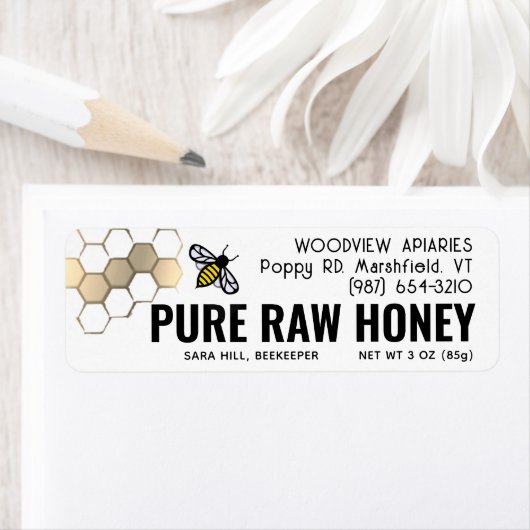 Mini 2,25-inch honinglabel Schattigee bij en goudk Etiket (Insitu)