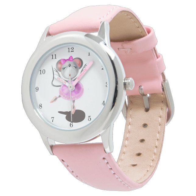 Mini 2 - Montre en cuir rose pour enfant (Incliné)