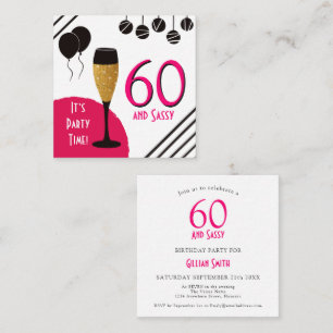 MINI   60 Sassy Artsy Pink Black Gold Invitation Notitiekaartje