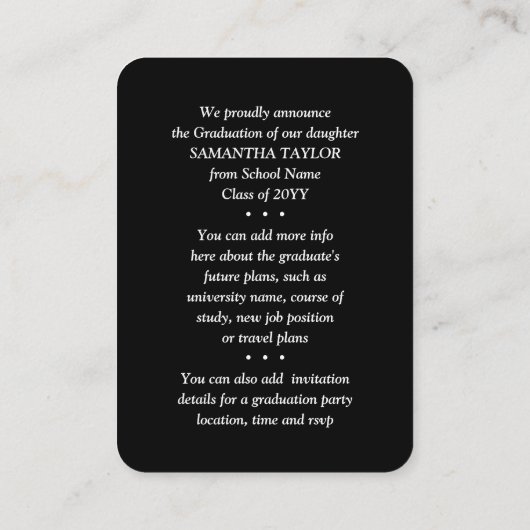 Mini Afstuderen Aankondiging of Feestuitnodiging (Achterkant)