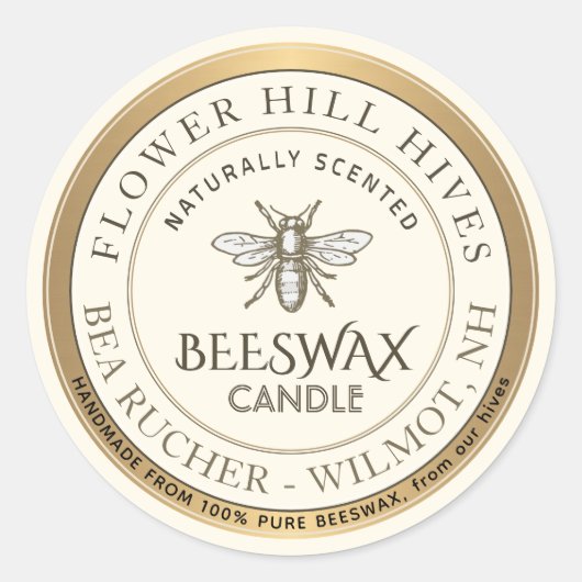 Mini Apiary Heraldic Bee Bijenwas Kaars Label (Voorkant)