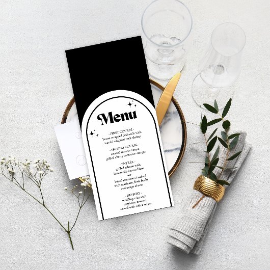 Mini Arc rétro - Menu Mariage noir et blanc