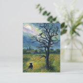 Mini Art Cat & Bird & Moon Briefkaart (Staand voorkant)