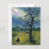 Mini Art Cat & Bird & Moon Briefkaart (Voorkant / Achterkant)