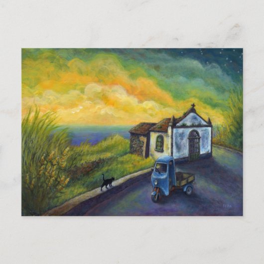 Mini Art Cat Fantasy Gele Hemel Fauve Ocean Stars Briefkaart (Voorkant)