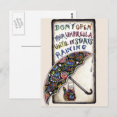 Mini Art Cat Umbrella Quote Briefkaart (Voorkant / Achterkant)