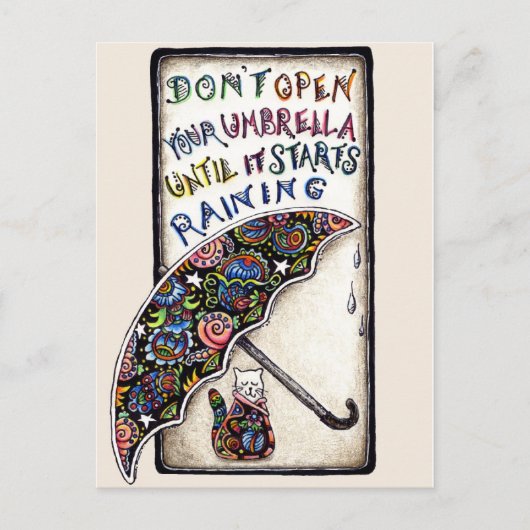 Mini Art Cat Umbrella Quote Briefkaart (Voorkant)