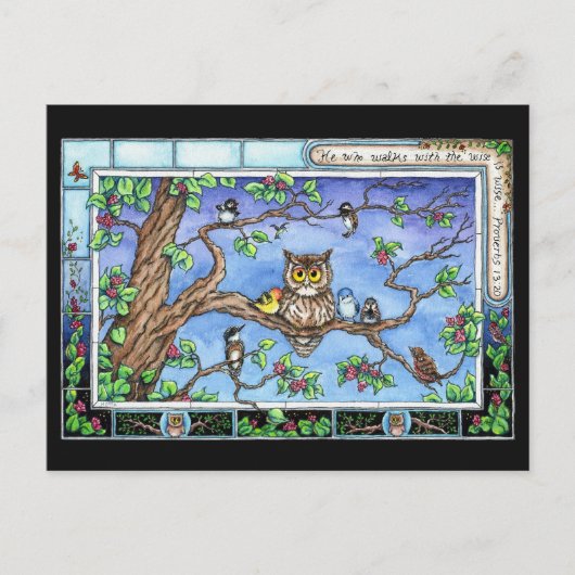 Mini Art Owl Bird Tree Scripture Citation Carte po (Devant)