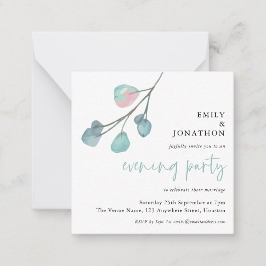 MINI Artsy Eucalyptus Wedding Evening Party nodigt Notitiekaartje (Voorkant)