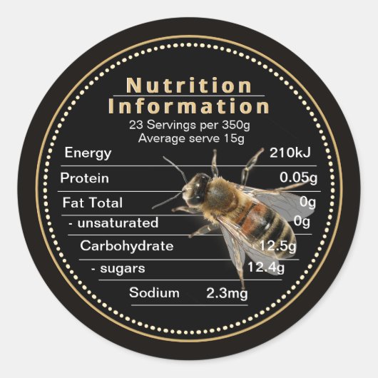 Mini AU Honing Voeding Informatie Bee 350g Ronde Sticker (Voorkant)