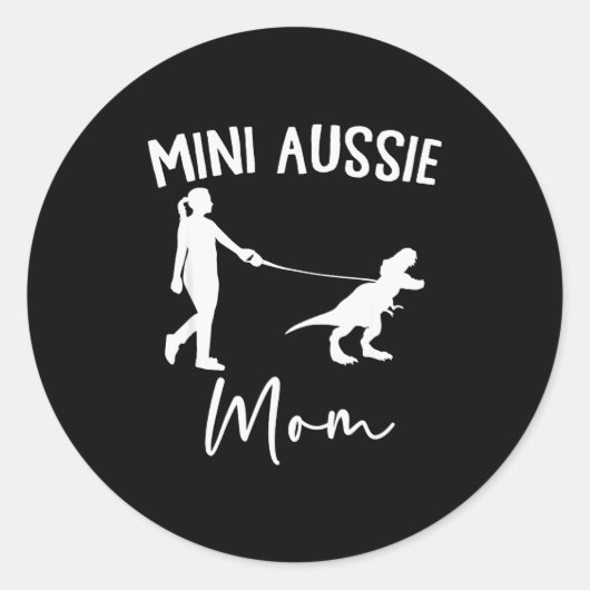 Mini Aussie Mom Australian Shepherd Dog Dinosaur W Ronde Sticker (Voorkant)
