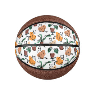 Mini Ballon De Basket Art de trait dessin chats et fleurs