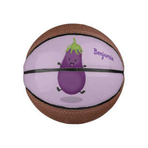 Mini Ballon De Basket Caricature d'aubergine d'aubergine joliment heureu