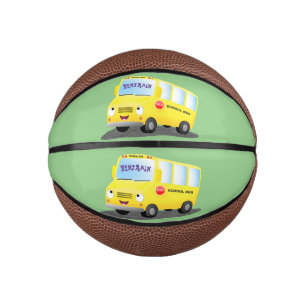 Mini Ballon De Basket Caricature du bus scolaire jaune joyeux