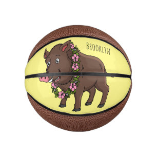 Mini Ballon De Basket Caricature mignonne sanglier et fleurs