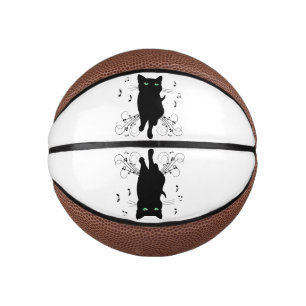 Mini Ballon De Basket Chat noir entouré de notes de musique chuchotantes
