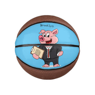Mini Ballon De Basket Cochon amusant en costume d'affaires dessin animé