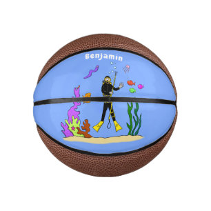 Mini Ballon De Basket Drôle plongeur et poisson mer créatures dessin ani