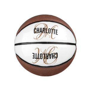Mini Ballon De Basket Écriture moderne or monogramme nom basketball