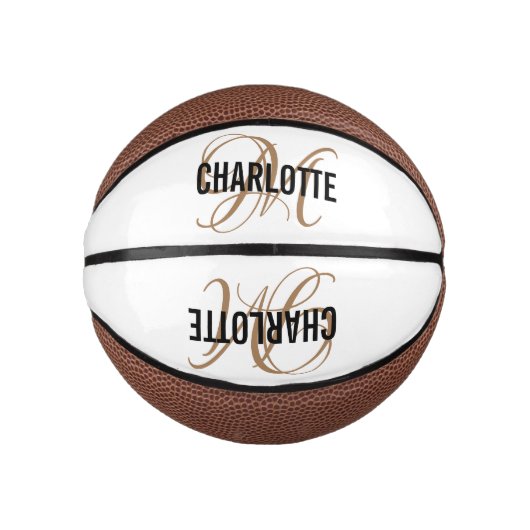 Mini Ballon De Basket Écriture moderne or monogramme nom basketball (Devant)
