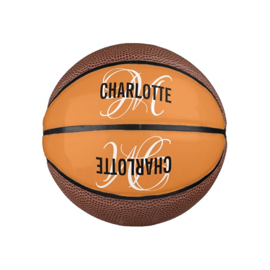 Mini Ballon De Basket Écriture orange moderne monogramme nom basketball (Devant)